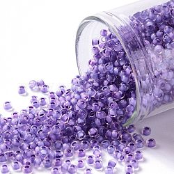 Toho perles de rocaille rondes, Perles de rocaille japonais, (977) cristal de couleur intérieure / doublé violet fluo, 11/0, 2.2mm, Trou: 0.8mm, environ 5555 pcs/50 g