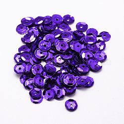 Perles de paillette en plastique, perles de paillettes semi-calottes, le trou central, bleu violet, 8x0.5mm, Trou: 1mm