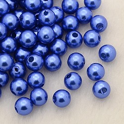 Perline acrilico perla imitato, tinto, tondo, blu royal, 5x4.5mm, Foro: 1 mm, circa 10000pcs/libbra