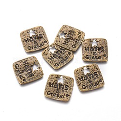 Zinc Alloy Pendants, Lead Free and Cadmium Free & Nickel Free, Square, Antique Bronze Color, Size: about 25mm long, 25mm wide, 2mm thick, hole: 5mm