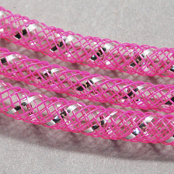 Tubos de malla, Cable de hilo de plástico neto, con veta de plata, color de rosa caliente, 10mm, 30 yardas / paquete