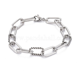 304 Stainless Steel Paperclip Chain Bracelets, with Lobster Claw Clasps, Textured, Stainless Steel Color, 7-5/8 inch(19.5cm)