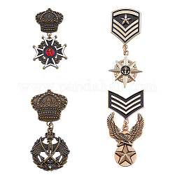 SUPERFINDINGS 4Pcs 4 Style Alloy Star Eagle Medal Brooch Pin Crown Cross Lapel Pin Badge Hats Scarf Suit Brooch Vintage Lapel Clip for Costume Decoration
