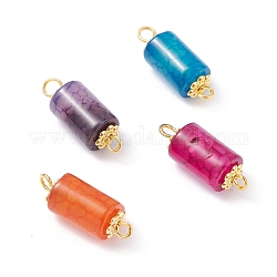 Connecteurs de liaison en agate multicolore naturelle, avec des perles d'espacement de marguerite d'alliage et une goupille d'oeil de fer, or, colonne, 22x8mm, Trou: 1.6~2.3mm
