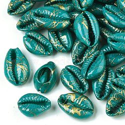 Perles de coquille de cauris naturelles peintes à la bombe, drawbench, pas de trous / non percés, vert de mer, 18~21x12~15x7mm