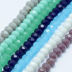 Chapelets de perles en verre, facette, rondelle, couleur mixte, 4x3mm, Trou: 0.8mm, Environ 130 pcs/chapelet, 15.5 pouce ~ 15.7 pouces (39.5 cm ~ 40 cm)