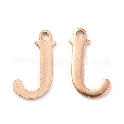 Ion Plating(IP) 304 Stainless Steel Alphabet Charms, Rose Gold, Letter.J, 12x7x1mm, Hole: 1mm