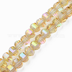 Placcare trasparente perle di vetro fili, sfaccettato, tondo, oro, 9.5x8.5mm, Foro: 1.5 mm, circa 65~70pcs/filo, 22.05 pollice ~ 23.62 pollici (56~60 cm)