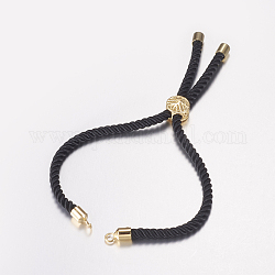 Création de bracelets à cordon torsadé en nylon, fabrication de bracelet de curseur, avec les accessoires en laiton, arbre de la vie, noir, or, 8-5/8 pouce (220 mm), 3mm, Trou: 2mm