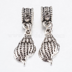 Tibetan Style Alloy European Dangle Charms, Large Hole Pendants, Spiral Shell, Antique Silver, 29mm, Pendant: 19.5x9x4mm, Hole: 4.5mm