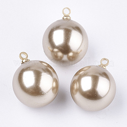Umweltfreundliche abs plastik nachahmung perlen perlen, mit Messing-Zubehör, Runde, golden, dark khaki, 10x6 mm, Bohrung: 1.5 mm
