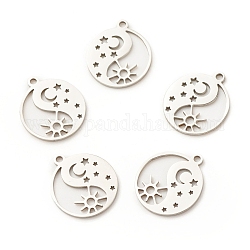 201 Stainless Steel Pendants, Yin Yang with Moon & Star & Sun, Stainless Steel Color, 17x14.5x1mm, Hole: 1.5mm