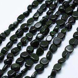 Synthetic Green Goldstone Beads Strands, Tumbled Stone, Nuggets,  6~13x6~8mm, Hole: 1mm, 15.3 inch~15.7 inch(39~40cm)