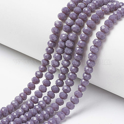 Opaque Solid Color Glass Beads Strands, Faceted, Rondelle, Medium Purple, 6x5mm, Hole: 1mm, about 85~88pcs/strand, 16.1~16.5 inch(41~42cm)