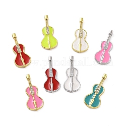 Rack Plating Brass Micro Pave Cubic Zirconia Pendants, with Enamel, Long-Lasting Plated, Real 18K Gold Plated, Cadmium Free & Lead Free, Guitar Charm, Mixed Color, 24.5x11x3mm, Hole: 1.4mm
