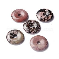 Colgantes naturales rhodonite, donut / pi disc, 40~40.5x7~7.5mm, agujero: 8~8.5 mm