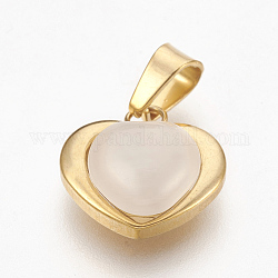 304 Stainless Steel Cat Eye Pendants, Heart, Golden, Seashell Color, 15x15x6.5mm, Hole: 4x5mm