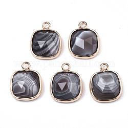 Natural Botswana Agate Charms, with Light Gold Plated Brass Edge and Loop, Square, Faceted, 14x11x5mm, Hole: 1.6mm