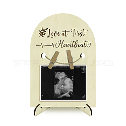 Bogenförmiger Ankündigungs-Bilderrahmenständer aus Holz, Für Mütter, die zum ersten Mal ein Baby-Sonogramm erstellen, Wort, 180x125x4 mm, Bohrung: 10 mm