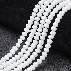 Chapelets de perles en verre opaque de couleur unie, facette, rondelle, blanc, 3.5x3mm, Trou: 0.4mm, Environ 138 pcs/chapelet, 15.7 pouce (40 cm)
