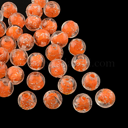 Fatti a mano perle di vetro luminosi, tondo, arancione scuro, 9~10mm, Foro: 1~2 mm