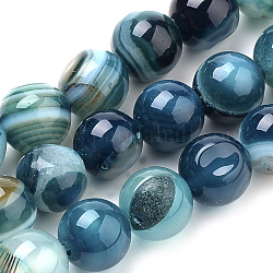Chapelets de perles en agate à rayures naturelles/agates à bandes, teinte, ronde, bleu ciel, 10mm, Trou: 1mm, Environ 37 pcs/chapelet, 14.96 pouce (38 cm)