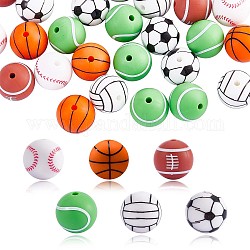 60 pièces 15mm perles de silicone sport perles de silicone en vrac basket-ball football tennis baseball rugby volley-ball perles de silicone kit pour la fabrication de bijoux à bricoler soi-même artisanat, couleur mixte, 15mm, Trou: 2mm