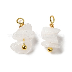 Giada pendenti bianchi naturali, ciondoli pepite con anelli in vero ottone placcato oro 18k, 13~19x7~13x5~7mm, Foro: 1.5~1.6 mm