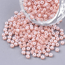 8/0 Grade A Round Glass Seed Beads, Stripe, Opaque Colours Seep, Light Coral, 3~3.5x2~2.5mm, Hole: 0.9mm, about 1666pcs/50g