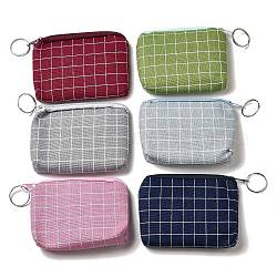 Portefeuilles en tissu de coton imprimé tartan avec fermeture à glissière en alliage, rectangle avec anneau de fer, couleur mixte, 9x11x0.9 cm