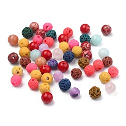 Natürliche und synthetische Mischedelsteinperlen, Runde, gemischt gefärbt und ungefärbt, 6 mm, Bohrung: 1 mm
