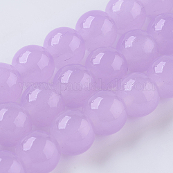 Glass Beads Strands, Imitation Jade, Round, Lilac, 10mm, Hole: 1mm, about 40pcs/strand, 15.7 inch(40cm)