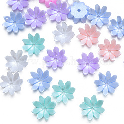 Resin Imitation Pearl Bead Caps, Multi-Petal, Flower, Mixed Color, 10x10x3mm, Hole: 1mm