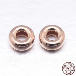 Véritables perles d'espacement plates rondes en argent sterling plaquées or rose 925, 5x2.5mm, Trou: 1.5mm, environ 152 pcs/20 g