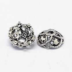 Brass Bead Caps, 4-Petal, Cone, Antique Silver, 8x3mm, Hole: 1mm