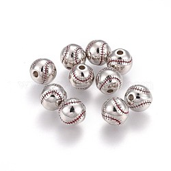 Perles en laiton émaillé, perles de sport, Plaqué longue durée, baseball, Platine plaqué réel, 9.3x9mm, Trou: 2.1mm