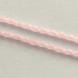 Imitation Jade Glass Beads Strands, Faceted, Teardrop, Pink, 5x3mm, Hole: 1mm, about 99~101pcs/strand, 19.7inch