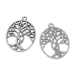 Tibetan Style Alloy Pendants, Oval with Tree, Cadmium Free & Lead Free, Antique Silver, 31x24x2mm, Hole: 2mm