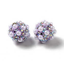 Perles de strass en argile polymère, avec perle d'imitation, ronde, lilas, 17~17.5 mm x 17  mm, Trou: 1.6mm