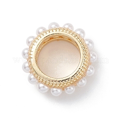 Acumular anillos de bronce enlace chapado, con perla de imitación de plástico, Plateado de larga duración, sin plomo y cadmio, real 18k chapado en oro, 12x4.5mm, diámetro interior: 7 mm