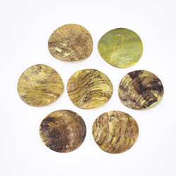 Colgantes de concha de akoya natural de pintura en aerosol, Colgantes de concha de madreperla, plano y redondo, vara de oro, 20x1~2mm, agujero: 1.1~1.5 mm