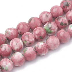 Fili di perline rotonde di giada bianca naturale dell'oceano tinti, rosso violaceo chiaro, 8mm, Foro: 1 mm, circa 48pcs/filo, 14.9 pollice