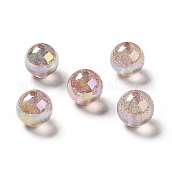 Placage uv perles acryliques irisées arc-en-ciel transparentes, perles de paillettes, ronde, rose foncé, 15.5~16x15.5mm, Trou: 2.6~2.7mm