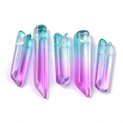 Perle di vetro bicolore, perline forate, proiettile, orchidea, 25~40x7~8x6~7mm, Foro: 0.9 mm