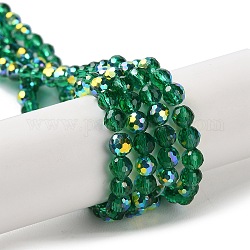Transparentes perles de verre de galvanoplastie brins, de couleur plaquée ab , facette, ronde, vert foncé, 3.8x4.2mm, Trou: 0.9mm, Environ 98 pcs/chapelet, 14.96'' (38 cm)