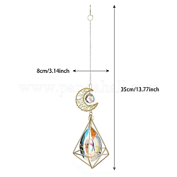 Ornamenti pendenti in metallo con luna e diamanti, acchiappasole con ciondoli in vetro, lacrima, 350x80mm