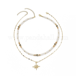 2pcs 2 estilo claro circonio cúbico estrella colgante collares con cadenas de latón, collares de cuentas de piedras preciosas mixtas naturales para mujer, 16.22~17.60 pulgada (41.2~44.7 cm), 1pc / estilo