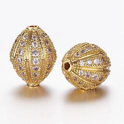 Messing Mikro ebnen Zirkonia Perlen, Doppelkegel, Transparent, golden, 16.4x12 mm, Bohrung: 2 mm