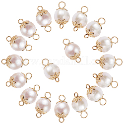 Nbeads 20 pz charms connettore perle di perle d'acqua dolce coltivate naturali, con tono dorato risultati in acciaio inox 304, ovale, colore conchiglia, 17.5x9mm, Foro: 1.8~3.5 mm