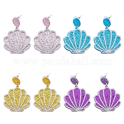 FIBLOOM 4 Pairs 4 Colors Sparkling Resin Shell Shape Dangle Stud Earrings for Women, Mixed Color, 47x35mm, 1 Pair/color